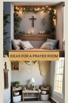 two pictures with the words ideas for a prayer room and an image of a cross