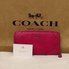 Beautiful Cranberry Color And Functional Wallet That Is Zippered All The Way Around. Inside Has 3 Sections, Both Sides For Cards, And An Additional Zippered Compartment. The Back Also Has A Zippered Pocket. Dimensions 8x4.5x1 Elegant Pink Coach Clutch, Coach Red Bifold Wallet, Elegant Red Coach Wallet, Chic Red Coach Wallet, Cranberry Color, Coach New York, Bags Coach, Zipper Wallet, Both Sides