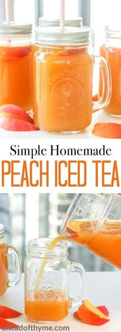 homemade peach iced tea recipe in mason jars