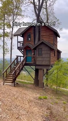 a tree house built into the side of a hill