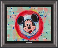 a painting of mickey mouse with paint splattered on it