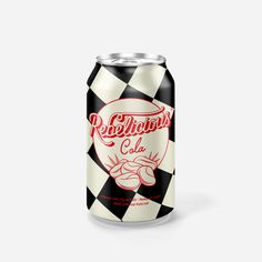 a can of beer with a checkered pattern on it