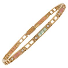 This Modern Opal Diamond Tennis Bracelet in 18K gold showcases endlessly sparkling natural opal, weighing 1.6 carats and 0.36 carats of diamonds. It measures 7.5 inches long in length Opal helps to find love, good luck, happiness and positivity. Designed with three square cut opal set together with diamond on side making a charm together in continuation in solid gold to make you stand out on any occasion or event. This a perfect October Birthstone Bracelet. The elegant style complements the atti Precious Stones Bracelet, White Gold Diamond Bracelet, Perfect Engagement Gifts, Bracelet Tennis, Modern Bracelets, Gems Bracelet, Diamond Tennis Bracelet, Mesh Bracelet, Sapphire Bracelet