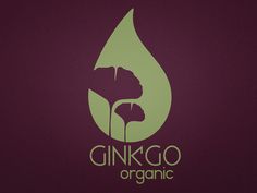 the logo for ginkgo organic is shown on a purple background with green leaves