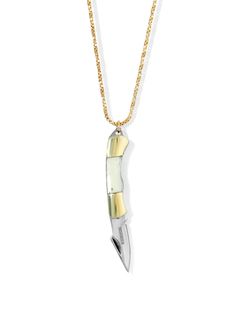 Vanessa Mooney - The Pocket Knife Necklace - Bone - Necklaces -... Pocket Knife Necklace, Knife Necklace, Vintage Nostalgia, Dagger Knife, Bone Necklace, Vanessa Mooney, Knife Design, Gold Necklaces, Necklaces Jewelry