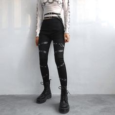 Steampunk Pants, Goth Pants, Gothic Pants, Look Grunge, Strap Pants, Elastic Leggings, Look Rock