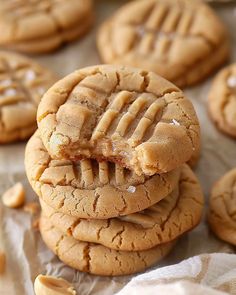 peanut butter cookies stacked on top of each other