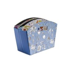 a blue storage box filled with lots of cards and folders on top of a white background