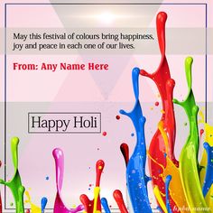 happy holi day greeting card with colorful paint