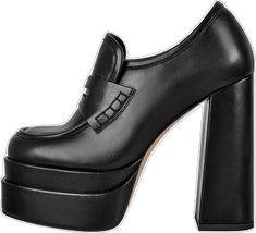 Black Platform Loafers With Chunky Block Heel, Black Platform Loafers With Square Toe, Black High Heel Platform Loafers For Business, High Heel Black Platform Loafers For Business, Office Wear Chunky Platform Loafers With Pointed Toe, Pointed Toe Chunky Platform Loafers For Office, Black Platform Loafers With Block Heel For Office, Black Block Heel Platform Loafers For Office, Pointed Toe Platform Loafers For Office With Chunky Platform