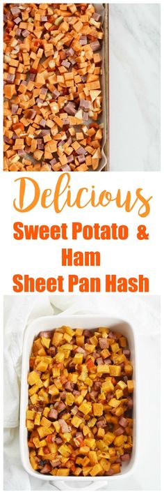 delicious sweet potato and ham sheet pan hashbab casserole is the perfect appetizer for thanksgiving