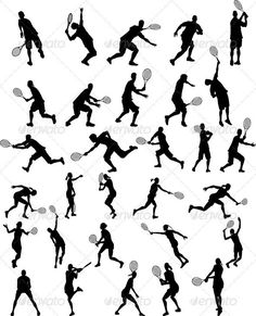 silhouettes of tennis players in various positions and poses - sports / activity conceptuales