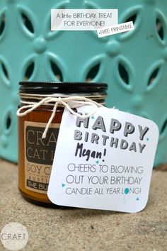 a jar of birthday jam with a tag on it