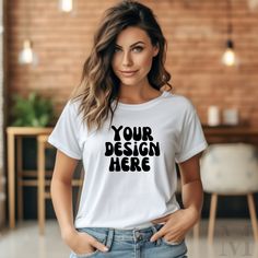 Bella Canva 3001 White Shirt Mockup, Women's Model Mock Up Tee, Instant Download, Minimalist Mockup Tshirt White, Fall Mockup White T-Shirt This is a DIGITAL product, so no physical item will be shipped. ✨ 𝗠𝗢𝗖𝗞𝗨𝗣 𝗗𝗘𝗧𝗔𝗜𝗟𝗦: Your download will include: - 1 High Resolution 300 DPI JPG file, free of watermarks, logos and so forth. The image is the exact image in the photo so please review the image carefully before you make your purchase to ensure it meets your needs.  The image has been edited or enhanced with the help of Canva/Photoshop/AI to remove distractions like too many creases in the shirt, hair or other distractions to make it easier for to place your design using editing software like Canva, GoDaddy Studio, Photoshop, PicMonkey, and more. 💯 You're welcome to use the ima Custom Tees, File Free, Shirt Mockup, White T Shirt, Jpg File, Mock Up, White Tshirt, White Shirt, Custom Tshirts