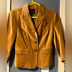 The Limited Golden Velvet Blazer- New And Never Worn. Size Small. Vintage Career Outerwear, Tailored Vintage Career Outerwear, Vintage Tailored Career Outerwear, Tan Suit Jacket, Royal Blue Blazers, Burgundy Blazer, Tan Suit, Brown Pinstripe, Tan Blazer