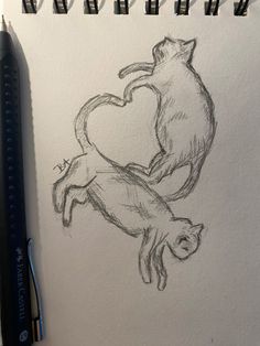 a drawing of two cats in the shape of a heart with one cat on its back