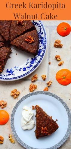 A traditional Greek cake called Karidopita. A warm spiced walnut cake with an  orange, vanilla and brandy syrup Spicy Walnuts, Walnut Cake Recipe, Greek Cake, Greek Recipes Dessert, Greek Desserts