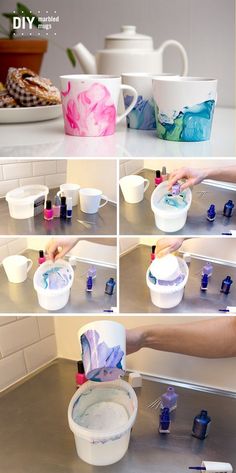 how to make diy marbled mugs with acrylic paint and glue