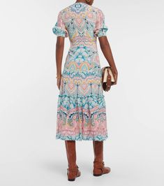 Printed Silk Midi Dress in Multicoloured - Etro | Mytheresa Multicolor Printed Silk Midi Dress, Multicolor Silk V-neck Midi Dress, Multicolor Midi Dress With Vibrant Print, Casual Multicolor Silk Maxi Dress, Printed Viscose Midi Dress, Colorful Pattern Multicolor Midi Dress, Multicolor Patterned Midi Dress, Multicolor Viscose V-neck Midi Dress, Colorful Midi Dress For Vacation