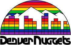 the denver nuggets logo is shown in rainbows and blue, on a white background