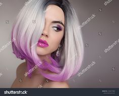 Ombre bob blonde short hairstyle. Purple makeup. Beautiful hair coloring woman. Fashion Trendy haircut. Blond model with short shiny hairstyle. Concept Coloring Hair. Beauty Salon. #Sponsored , #Sponsored, #Beautiful#makeup#hair#woman Make Up Gold, Brunette Ombre, Dyed Hair Pastel, Ombre Blond, Ombre Bob, Grey Blonde, Pastel Ombre, Balayage Ombré, Colored Hair Extensions