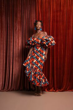 Chic Short Sleeve Crop Top With Ruffles, Off-shoulder Ruffle Crop Top For Brunch, Puff Sleeve Ruffled Crop Top For Brunch, Christie Brown Ghana, African Print Crop Top, Crop Top Layering, Ruffle Layered Dress, Hi Low Skirt, Sewing Sleeves