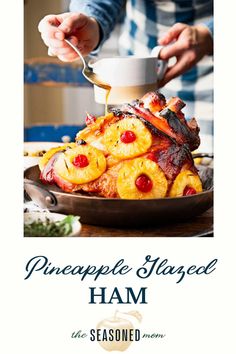 the pineapple glazed ham is served on a platter