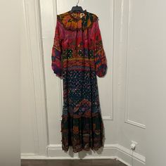 Perfect Condition, Never Been Used Accept Offers Red Silk Long Sleeve Maxi Dress, Red Long Sleeve Silk Maxi Dress, Multicolor Silk Dress For Fall, Multicolor Silk Dresses For Fall, Bohemian Silk Midi Dress For Fall, Long Sleeve Multicolor Silk Maxi Dress, Multicolor Silk Long Sleeve Maxi Dress, Multicolor Silk Maxi Dress With Long Sleeves, Red Silk Dress For Fall