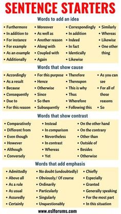 a poster with words and phrases to describe the different types of sentences in english