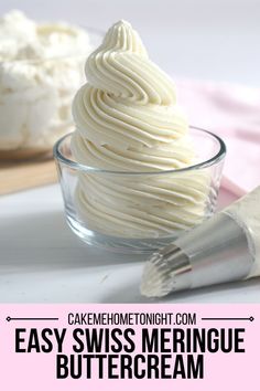 an easy meringue buttercream recipe with text overlay