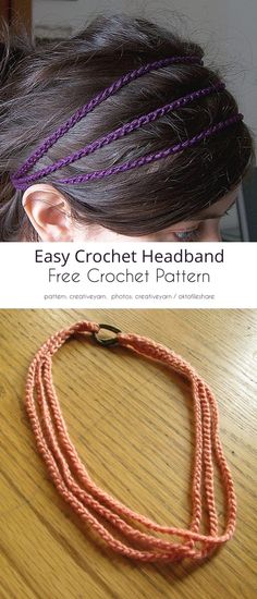 an easy crochet headband with two different braids on it and the same one