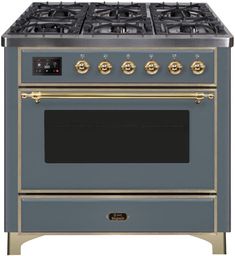 an oven with two burners and three doors on the front, one door open