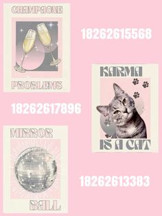 a pink background with pictures of cats and wine glasses