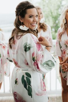 Floral Bridesmaid Robes are perfect for getting ready with your bridesmaids!  Soft satin robes with a boho chic rose print will be perfect for your wedding day photos!