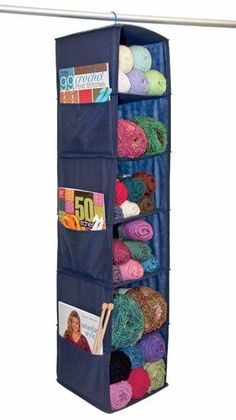 an over - the - door hanging organizer holds yarn and crochet