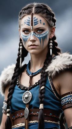 Larp Makeup, Warrior Face Paint, Native American Makeup, Egyptian Make Up, Pagan Makeup, Viking Face Paint, Warrior Makeup, Viking Halloween Costume, Carnaval Make-up