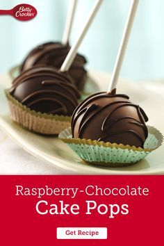 raspberry - chocolate cake pops recipe on a plate