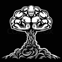 an illustration of a strong man with muscles on his chest and arms in the shape of a tree