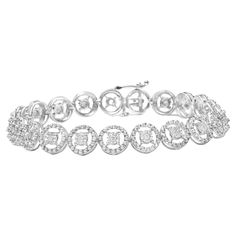 Elegant and timeless, this .925 sterling silver link bracelet features round, rose cut diamonds in a miracle plate setting, which centers each genuine diamond in a mirror-finish, high-polish frame, giving the illusion of a much larger stone. These stones are nestled in the center of open wheel shaped links decorated with studs that mimic the appearance of stones. The diamonds are promo quality, which are milky and cloudy in nature. The 7.25” bracelet fastens securely with a box with tongue clasp Plate Setting, Rose Dans, Silver Link Bracelet, Classic Bracelets, Diamond Settings, Bracelet Clasps, Rose Cut Diamond, 2 Carat, Diamond Clarity