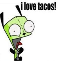 an image of a cartoon character saying i love tacos