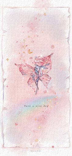 a watercolor drawing of a fairy on a pink background