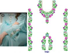 an image of a woman wearing a blue dress with flowers on it and the words bau written in english