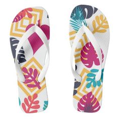 Pretty Flip Flops, Bridesmaid Flip Flops, Comfy Flip Flops, Trendy Bridesmaids, Girls Flip Flops, Teal And Pink, Shoe Gifts, Tropical Leaves, Flip Flop