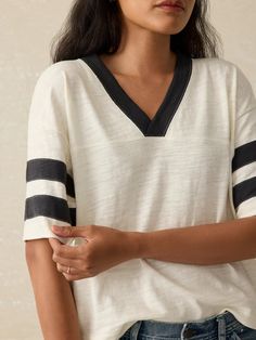 Sport Jersey Varsity Tee - Phantom Varsity | Faherty Brand Sportswear Details, Varsity Tee, Varsity Tees, Sport Jersey, Swim Pants, Vintage Sportswear, Dress Shirts For Women, Sweater Sale, Rugby Shirt