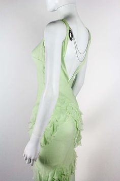 For Sale on 1stDibs - John Galliano silk dress in mint green, from the Fall/Winter 1995 'Delores' collection, a tribute to the Mexican actress Dolores del Rio. As seen on the Green Silk Dresses, Mexican Actress, Vintage Couture, John Galliano, Girls Fashion Clothes, Green Silk, Silk Chiffon, Silk Dress, The Fall