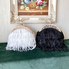 "This luxury fancy fluffy kiss lock clutch purse is designed and handmade by Sandy with unique Sequined fringed fabric and a high-quality gorgeous diamond frame.  This purse will go with a 24\"-60cm metal chain (You can also choose a 43\"-110cm metal chain) Suede cloth lining with pockets. Gorgeous sparkling diamond frame.  Care and cleaning: Wipe gently with a soft damp cloth. Also can be a gentle hand wash then air dry. Don't put in any washer and dryer. Size:  9\" x 8\"  {22cm x 20cm} The kiss lock metal frame is 19cm wide. 7 colours can be chosen for customization. Find a chain that you like from here: https://www.etsy.com/ca/listing/1390687360/bag-chains-kiss-lock-clutch-straps-frame?click_key=67e8c0379905252f4f778274a76b78b25ddacc6d%3A1390687360&click_sum=5c3a129e&ref=shop_home_activ Elegant Pearl-embellished Evening Bag For Formal Occasions, Glamorous Pearl-embellished Evening Bag, Luxury Pearl-embellished Clutch Evening Bag, Luxury Pearl-embroidered Evening Bag, Luxury Pearl-embellished Clutch, Bridal Handbags, Wedding Purse, Party Purse, Fabric Purses