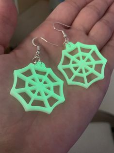 Glow in the Dark Spider Web Earrings Handmade Sparkly - Etsy Green Novelty Earrings For Halloween, Green Earrings For Halloween Gift, Green Halloween Party Earrings, Green Halloween Dangle Earrings, Handmade Green Halloween Earrings, Sparkly Halloween, Spider Web Earrings, Web Earrings, Halloween Earrings