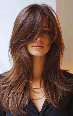 Mid Long Haircut, Long Straight Haircut, Layered Hairstyles With Bangs, Long Side Swept Bangs, Long Layered Hair With Bangs, Long Layered Hairstyles, Jayne Matthews, Hair Care Oils, Venus Of Willendorf