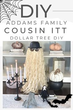 Cousin Itt from the Addams Family, how to make cousin it, cousin itt, cousin itt diy Adams Family House, Halloween Dollar Tree, Addams Family Theme Party, The Addams Family Halloween, Cousin Itt, Cousin It