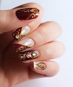 Fashion nail… Indian Nail Art, Indian Nails, Bridal Manicure, Bridal Nails Designs, Wedding Nail Art Design, Bridal Nail Art, Makeup And Beauty Blog, Gold Nail